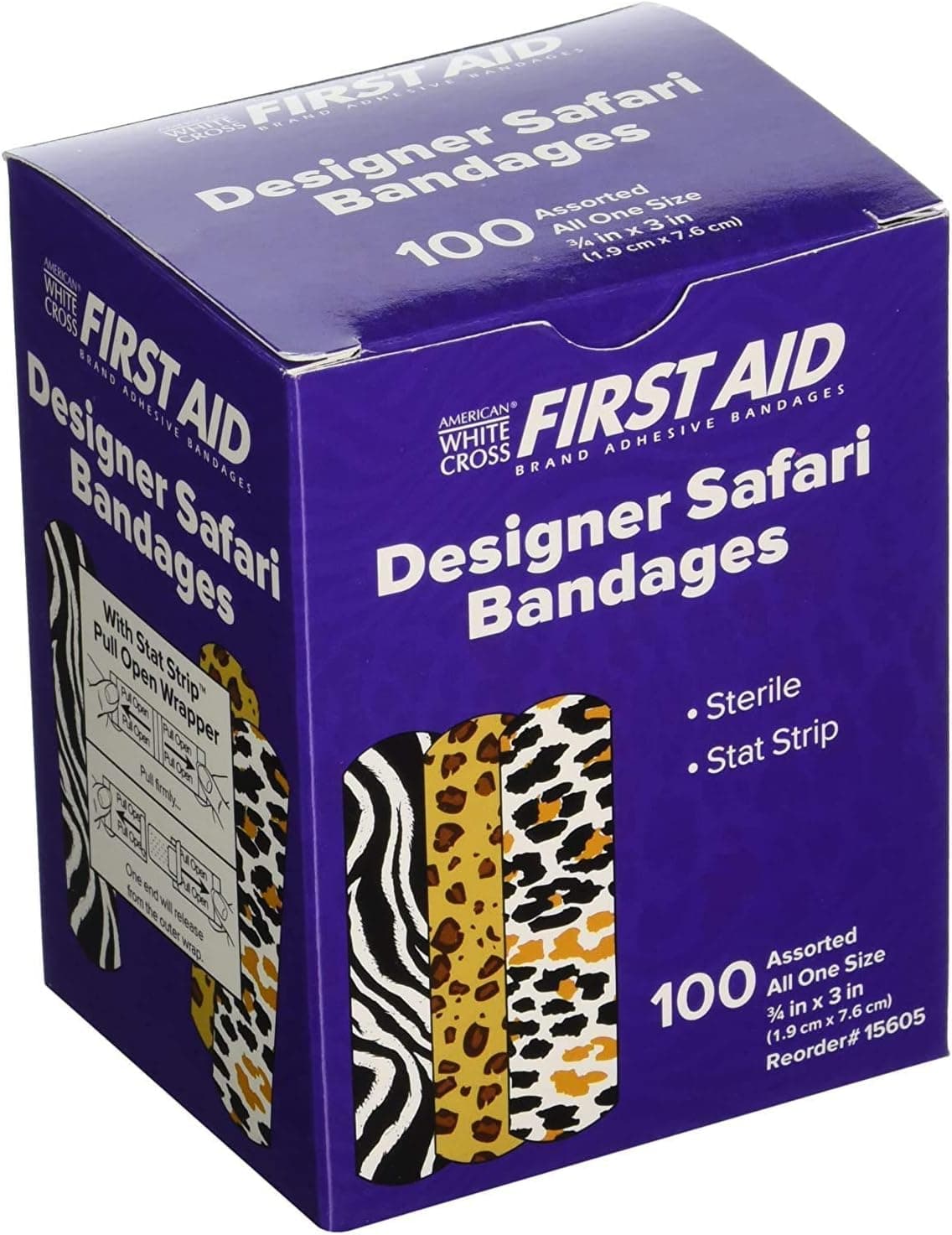 Safari Bandages, 3/4"x3", 100 Stat-Strips, Great for Kids & Adults Too