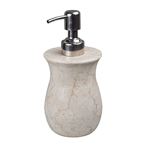 Luxury Hand-Carved Natural Marble Soap & Lotion Dispenser – Heavy-Duty Java Stone with Stainless Steel Pump, Chemical-Free & Elegant for Bathroom, Kitchen & Vanity (Beige, 7.5” H)