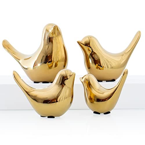 Notakia Small Birds Statues Home Decor Modern Style Decorative Ornaments for Living Room, Bedroom, Office Desktop, Cabinets (4Pcs Gold Birds)