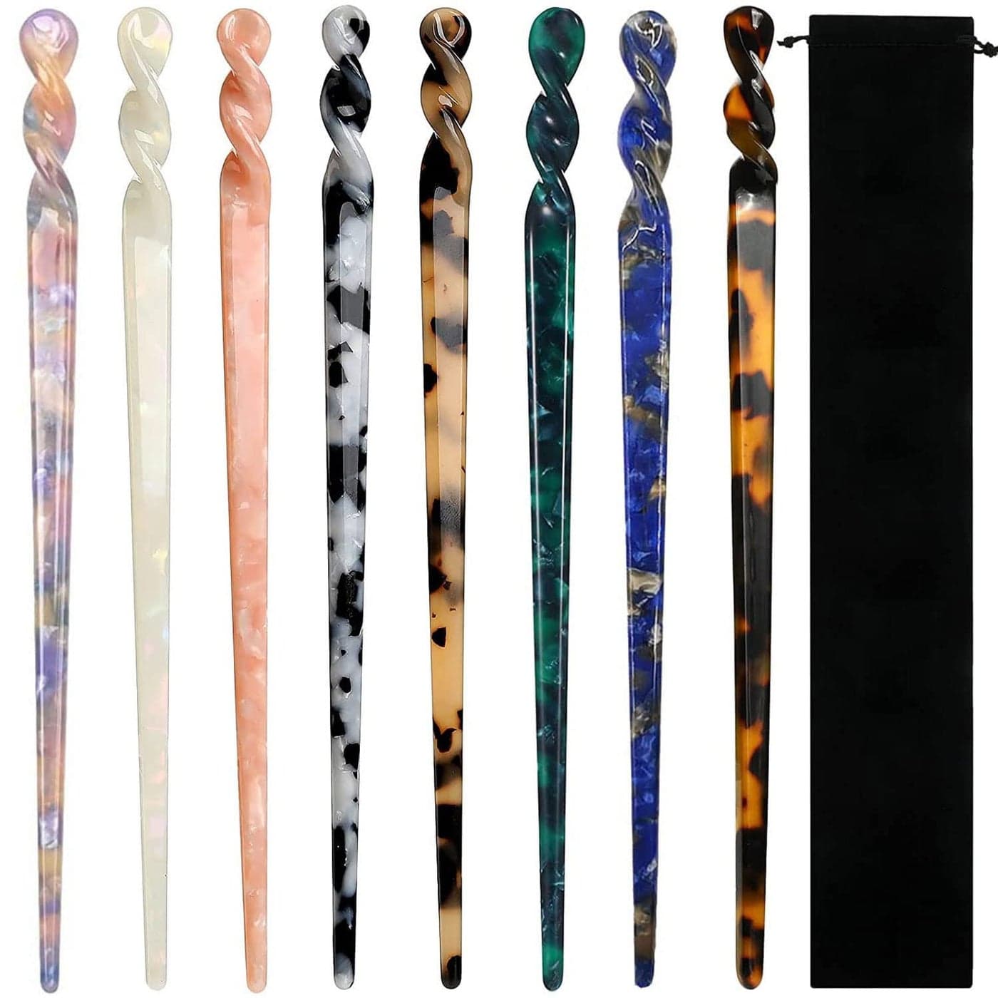 8 Pieces Acetate Hair Sticks Leopard Print Hair Pins Tortoise Shell Hairpin Vintage Hair Chopsticks Retro Hairpins Disk Hair Accessories for Women Girls