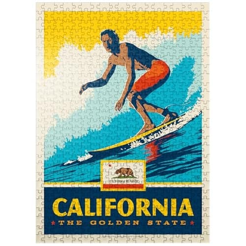 MyPuzzle California The Golden State Surfer Premium 500 Piece Jigsaw Puzzle for Adults