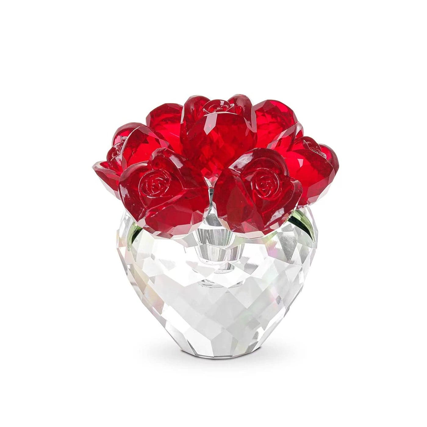 LONGWIN Crystal Rose Flower Figurines Collectible Glass Spring Bouquet with Vase Home Decor Romantic Gifts for Women Red