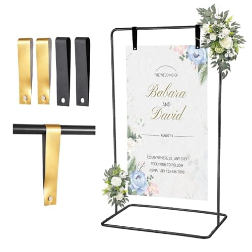 Wedding Welcome Sign Holder 68x31x20 Welcome to Our Wedding Sign Adjustable Display Stand with 4 Leather Hanging Straps Black Easel Stand Personalized for Valentine Bridal Shower Sign