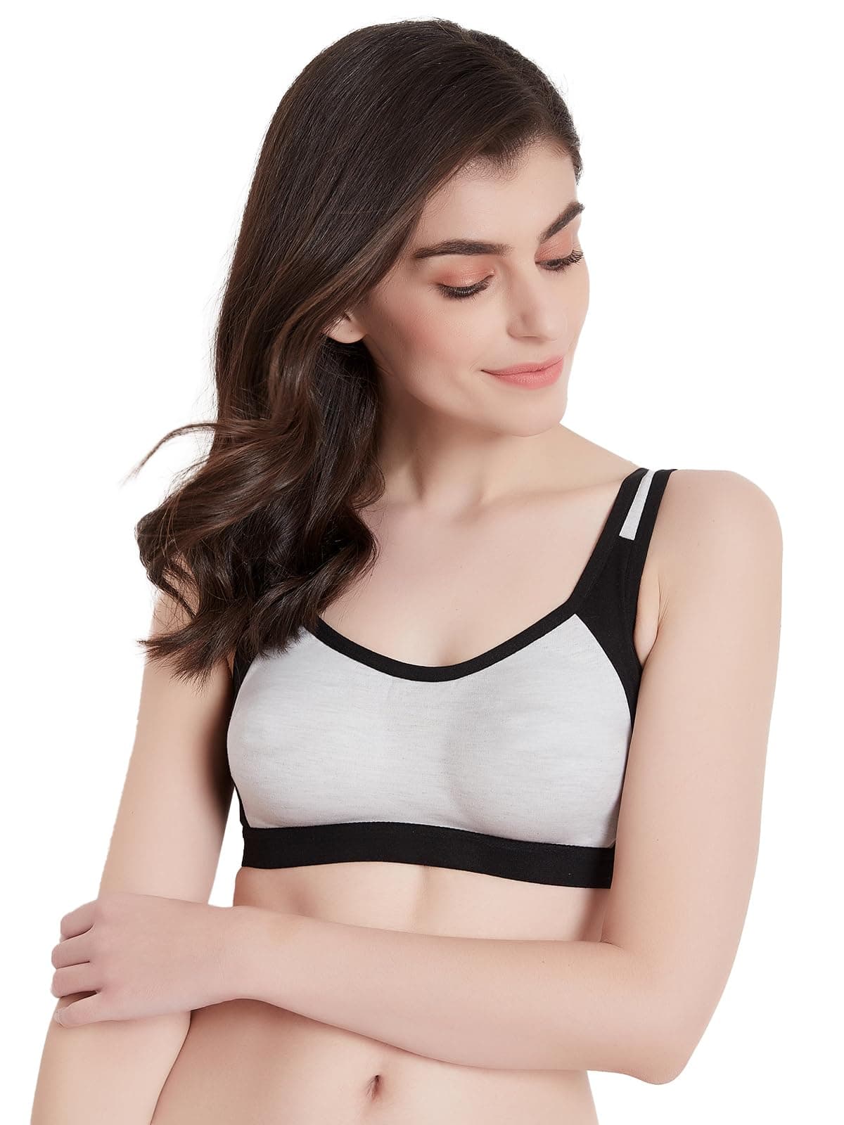 Clovia Women's Cotton Medium Impact Non-Padded Full Cup Sports Bra (BR2101A01_Grey_34D)