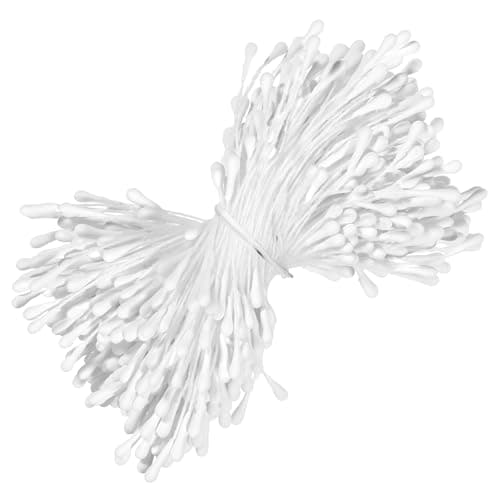 400 Pcs White Pearl Double Heads 2mm Flower Stamens Artificial Pearlized Floral Pollens Stamen Handmade Artificial Pistil for Flower Making Supplies Crafts Christmas Wedding Scrapbook Decoration