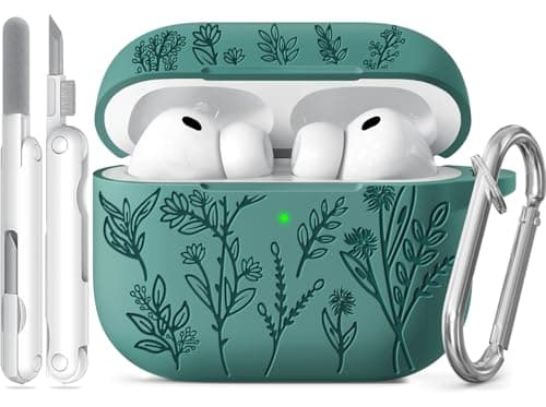 Ekoonpft for Airpods Pro 3 Case, Flower Engraved Cases for Apple AirPods Pro 3rd Generation 2025, Soft Silicone Cover for Women Girly with Cleaning Kit & Keychain, Anti-Scratch, Shockproof