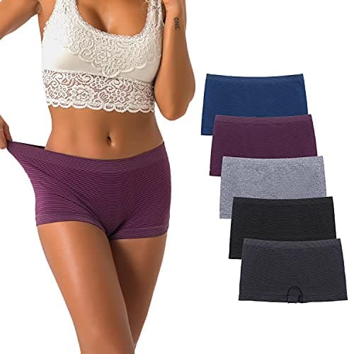 DEEP TOUCH Boy Shorts Underwear Women Ladies Boyshorts Panties Spandex Panty Workout Boxer Briefs 5-Pack