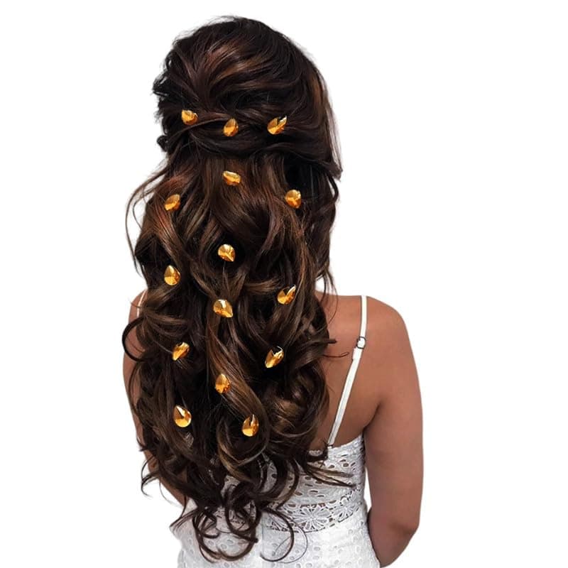 HAIR FLARE Drop Shaped Hair Stickers: 15-Piece Pack of No-Pin, No-Clip Stick-On for Effortless DIY Hair-styling - 2762, Golden