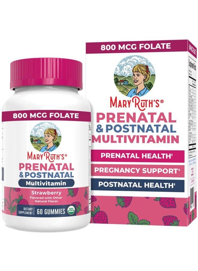 Prenatal Vitamins for Women | USDA Organic Prenatal Gummies | Postnatal Vitamins for Women Breastfeeding | Methylfolate 800 mcg DFE | Iodine | Vegan | Non GMO | 30 Servings