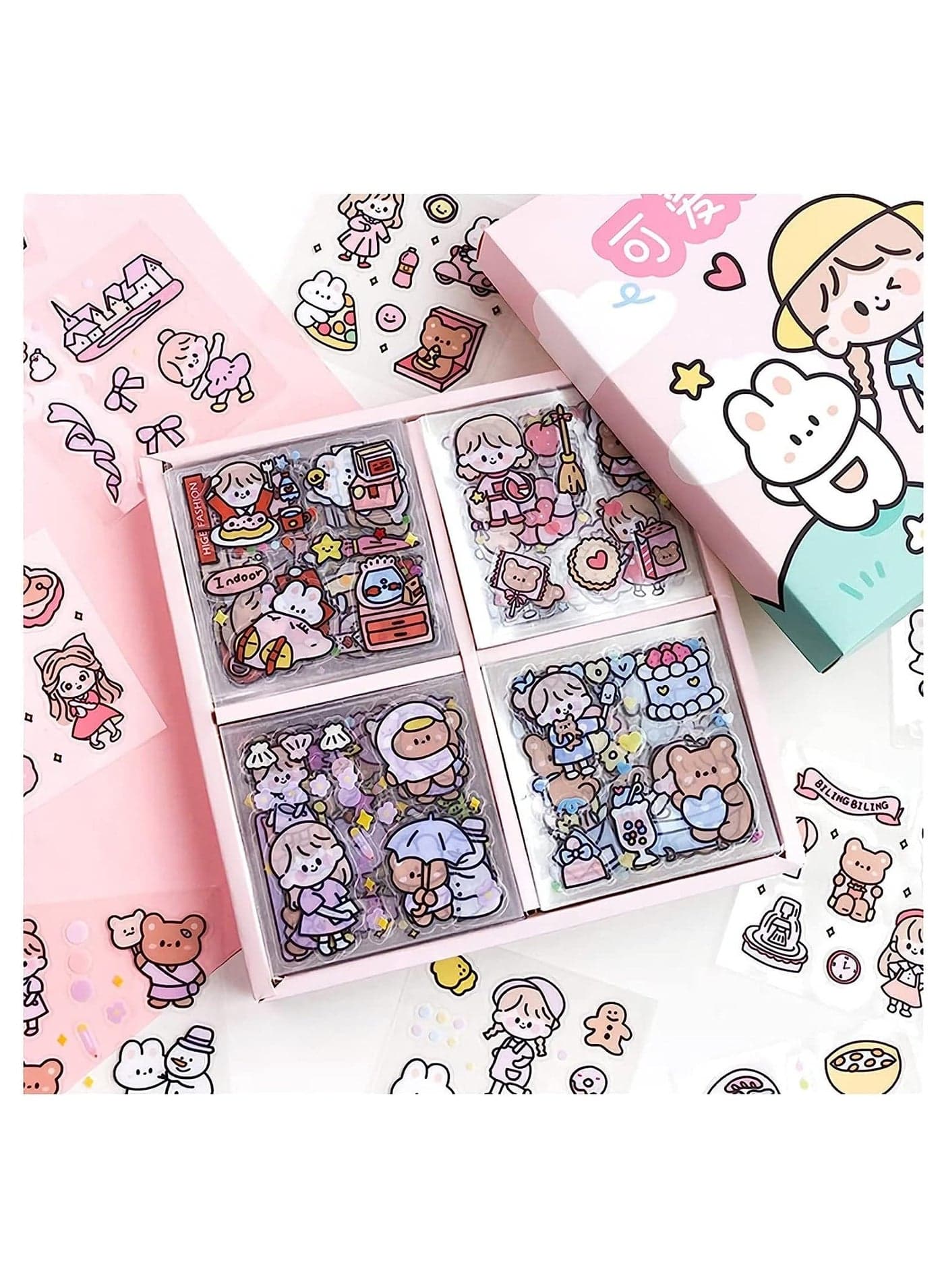 Stickers Set, 100 Sheets 600+ Small Pieces Cute Pet Transparent Cartoon Decorative Scrapbook, Sticker Decal for Diary, DIY Arts Crafts, Album, Calendars and Notebook