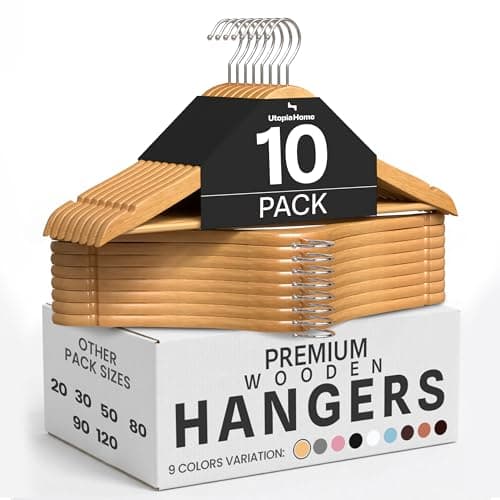Utopia Home Premium Wooden Hangers 10 Pack - Durable & Slim Coat Hanger - Suit Hangers with 360-Degree Rotatable Hook - Wood Hangers with Shoulder Grooves (Natural Color)