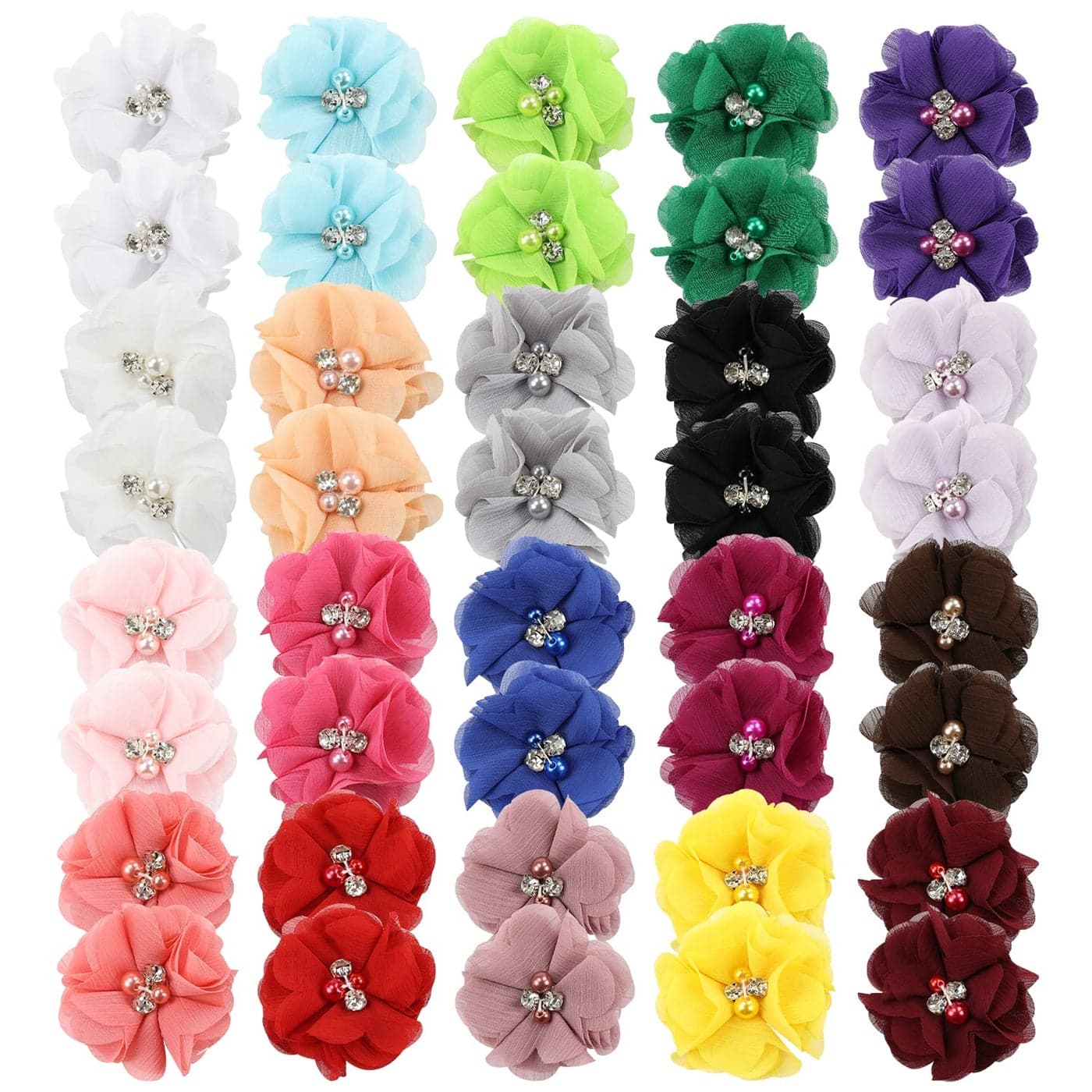 inSowni 40 Pack20 Pairs 2 Solid Chiffon Flower with Rhinestones Pearls Ponytail Pigtail Alligator Hair Clips Barrettes 2 Inch Small Floral Bows Accessories for Baby Girls Toddlers Infants Kids Teens