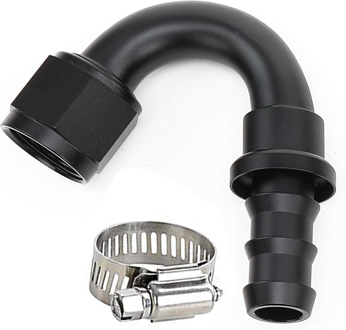 AC PERFORMANCE -10 AN Aluminum 150 Degree Swivel Female AN10 Hose End Fitting with Clamp, Black