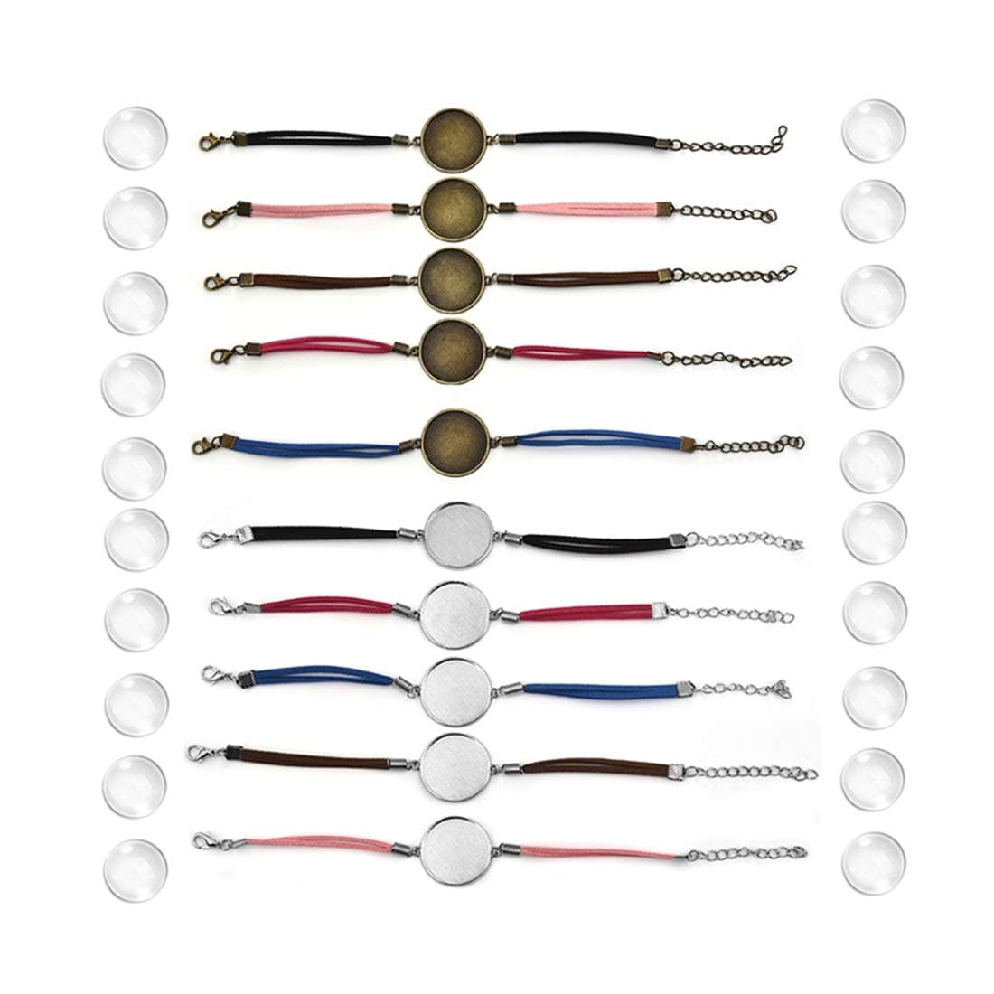 DROLE 40Pcs 25mm Adjustable Leather Cabochon Bracelet Blanks Set20Pcs Bracelet Bezel for Jewelry Making and 20Pcs 25mm Transparent Glass Dome Cabochon for Bracelet Making Multi25mm C