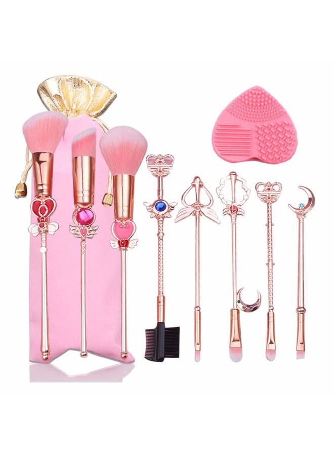 Makeup Brushed Set 8PCs Sailor Moon Magical Girl Golden Cosmetic Brush Tool Pink Eyeshadow Brushes Eyeliner Eyebrow Essential Cosmetic Brush Kits