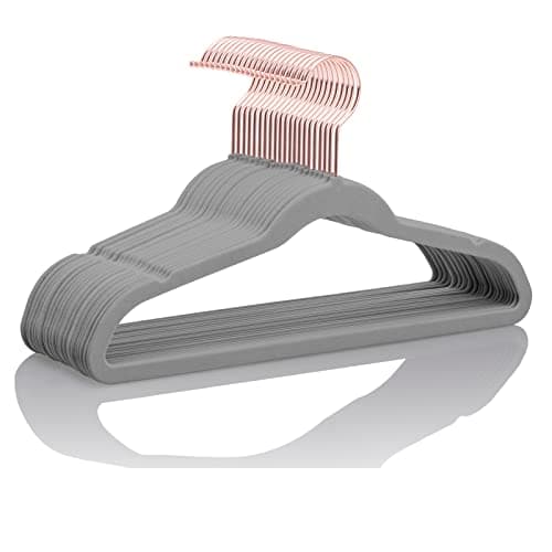 MIZGI Kids Velvet Hangers,Non-Slip Big Kids Hangers,14 Inch Hangers for Youth,Teen Clothes,Pack of 50(Gray/Rosegold)