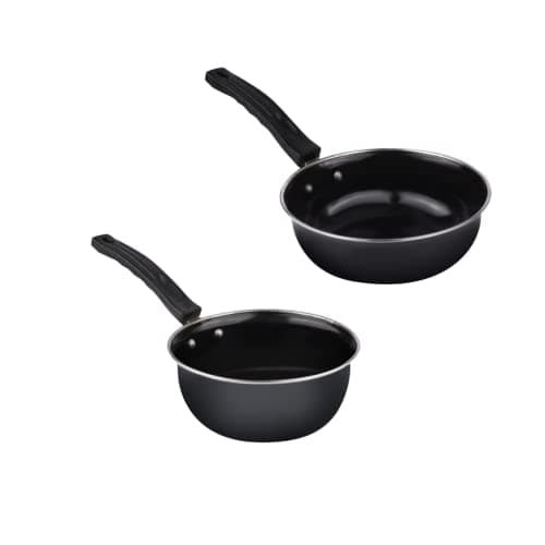 ATEVON Induction-Friendly Nonstick Aluminium Cookware Set - Tadka Pans and Saucepan Combo, Black, 2 Count