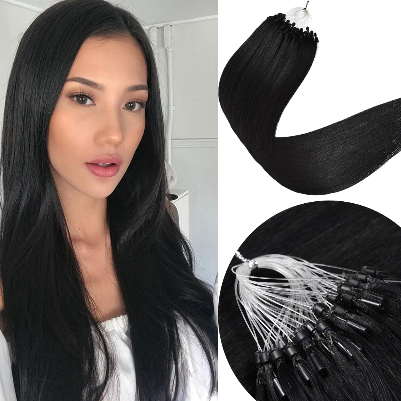Senmy Invisible Micro Beads Hair Extensions Human Hair 18inch Microbead Extensions 05gstrand 100 strands Jet Black Microlink Hair Extensions Human Hair 50gpack Micro Ring Extensions Human Hair