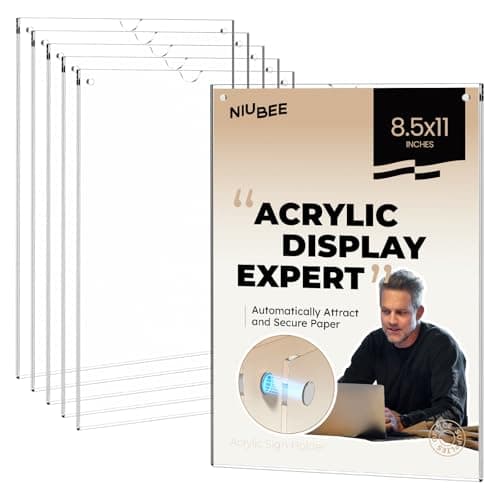 NIUBEE Acrylic Sign Holder 8.5x11: Wall Sign Holder with Magnetic Design for Easy Replacement - Clear Door Sign Holder for Offices, Stores, Schools, Vertical & Horizontal(6 Pack)