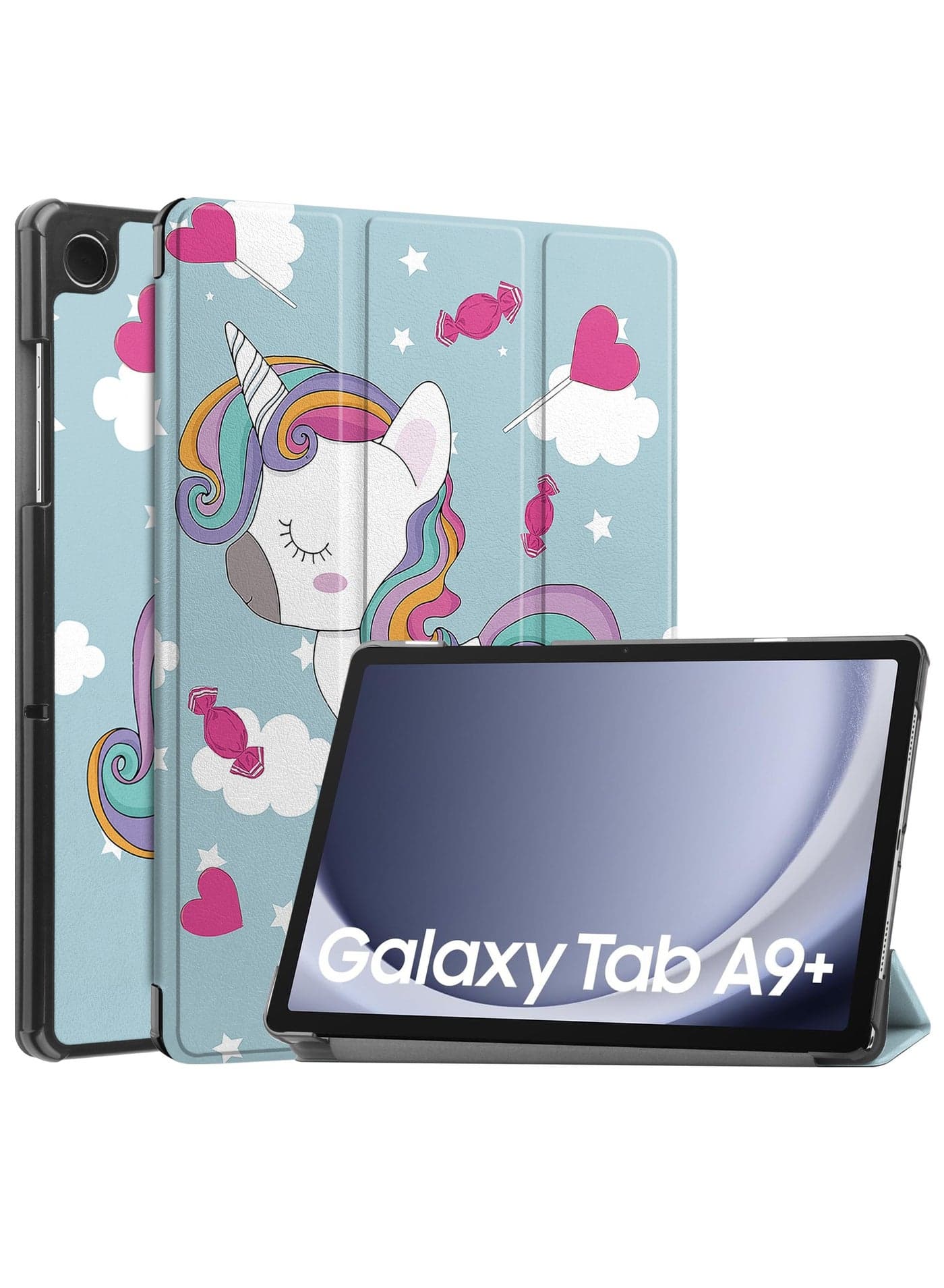 Compatible with Samsung Galaxy Tab A9 Plus 2023 Tablet Case 11inch PU Leather Tri-fold Bracket Cover for Galaxy Tab A9 Plus (Unicorn)