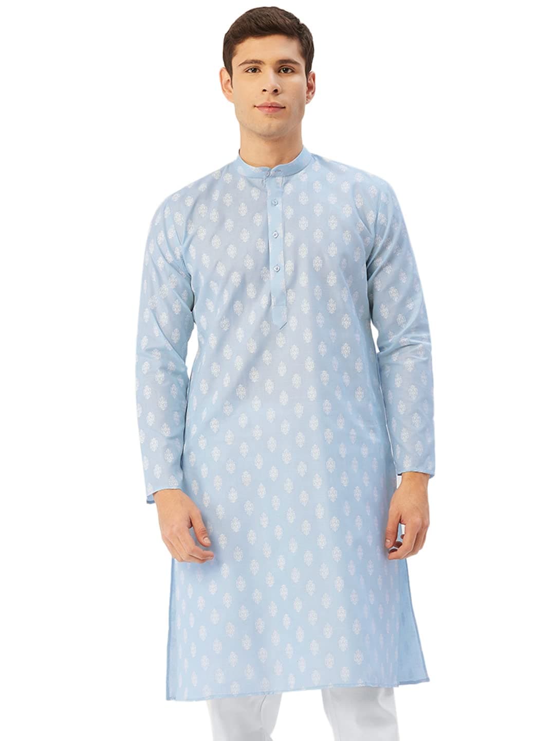 Jompers Men's Cotton Floral Printed Kurta. (Sky, XXL)