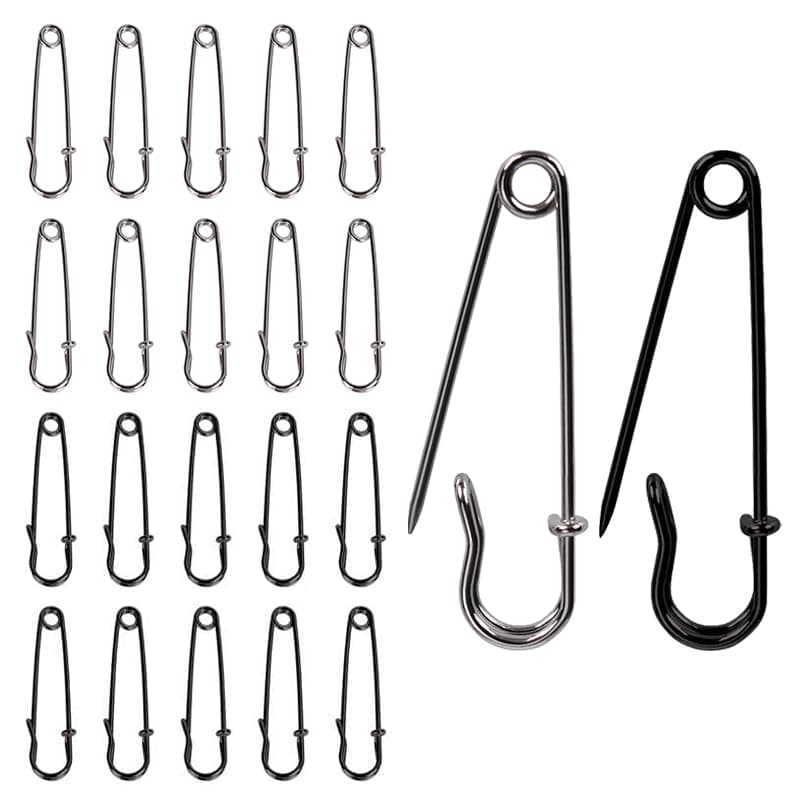 20Pack 2Inch HeavyDuty Steel Safety Pins Silver Black 10 Each for Blankets Apparel Crafts Canvas