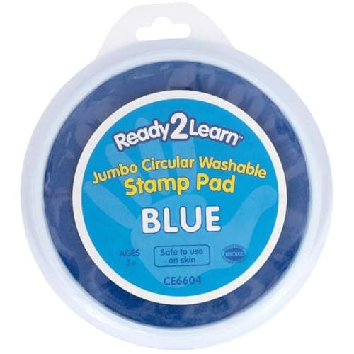 READY 2 LEARN Jumbo Circular Washable Stamp Pad - Blue - 5.75" dia. - Non-Toxic - Fade Resistant - Ideal Size for Handprints and Footprints