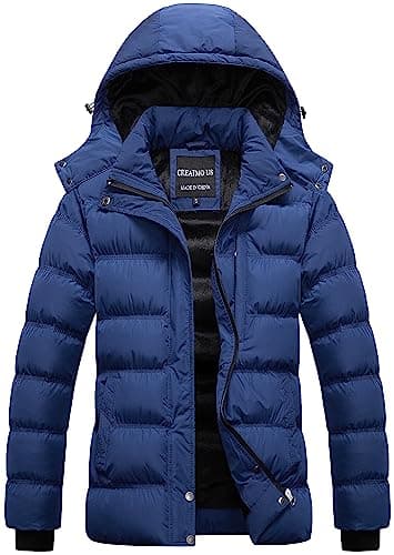 CREATMO US Women's Short Warm Winter Puffer Coats Military Parka Jacket Warm Lining With Hood Navy Blue 2XL