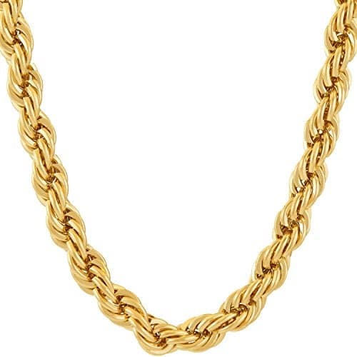 LIFETIME JEWELRY 7mm Rope Chain Necklace 24k Real Gold Plated for Men and Women (22 inches, 1 - Gold Plated, 1)