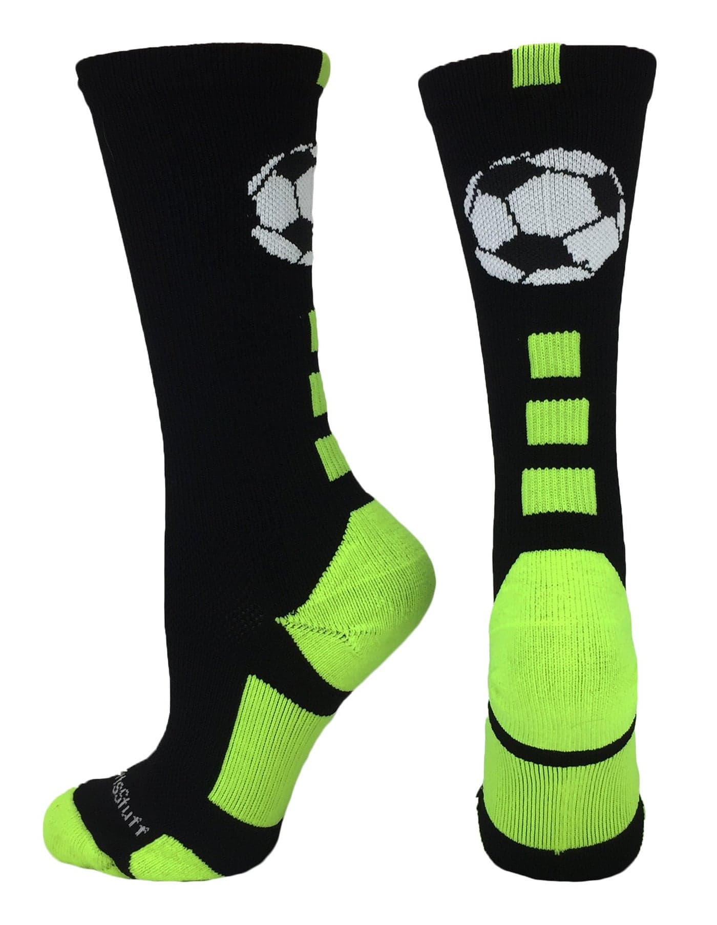 MadSportsStuff Soccer Ball Crew Socks (Black/Electric Green, Medium)