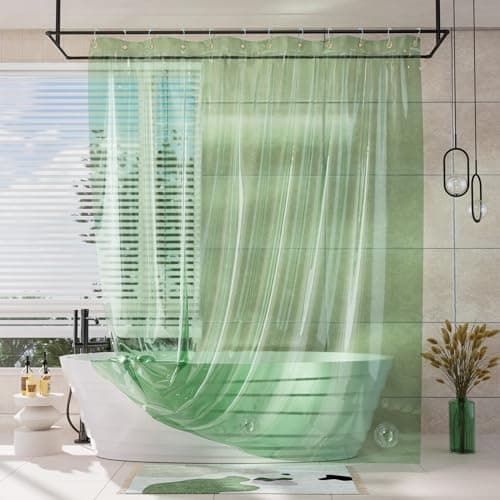 AmazerBath Heavy Duty Shower Curtain and Liner 2in1 100 EVA Luxury Soft Clear Mint Green Shower Curtain Liner 72x72 Plastic Weighted Shower Curtain 12 Rustproof Grommets 3 Heavyweight Stones