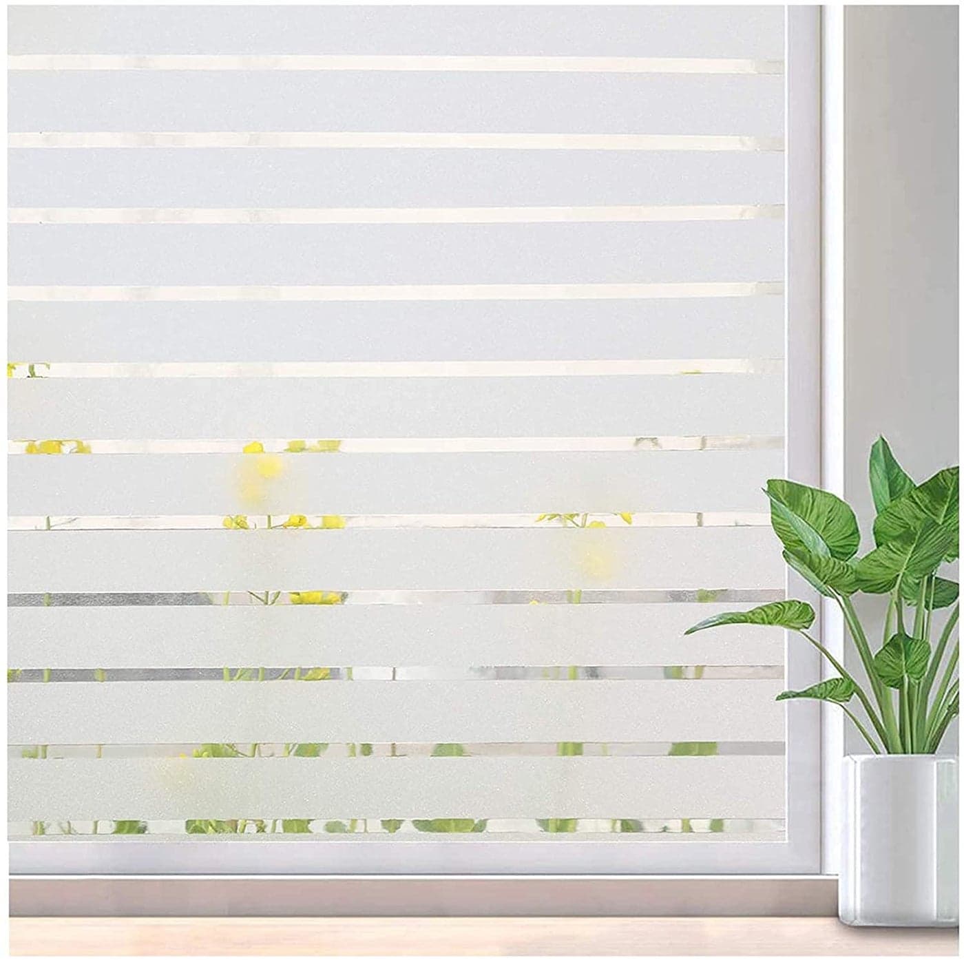 WALLTON Privacy Vinyl Frosted Window Film Glass Sticker Self-Adhesive Film Tint Wallpaper Opaque Sheet for Glass Privacy Cover Window, Door, Office, Home.| Anti-UV. (16x48 Inch, Strip Line)