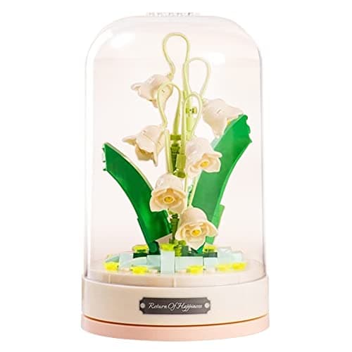 MEIEST Building Blocks Flowers Bouquet Set with Music Box and DustProof DomeArtificial Particle Flower Collection Construction Building Bricks ToyHome Decor Lily of The Valley