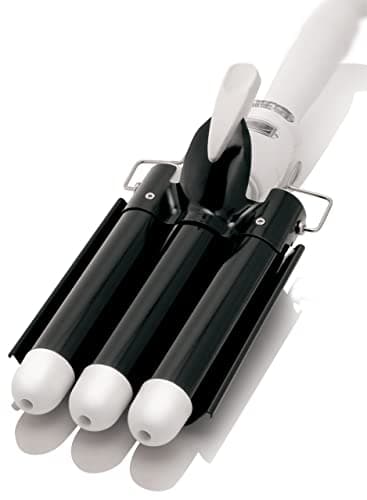 Asani Three Barrel Curling Iron Wand with LCD Temperature Display 1 Inch Ceramic Tourmaline Triple Barrels Dual Voltage Crimping Tool Best Hair Waver for BeachyFrizz Free Waves zBlackWhite
