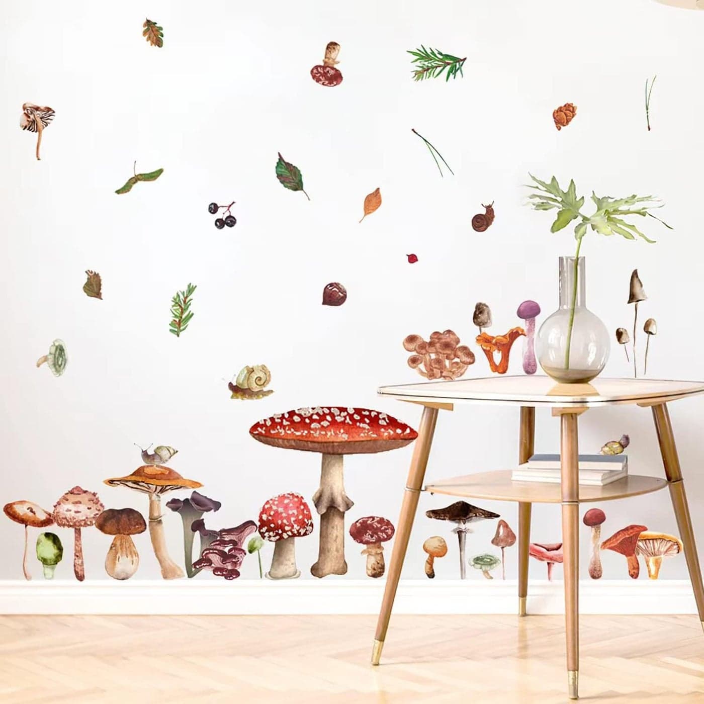 Glenmal 72 Pcs Watercolor Mushroom Wall Decals Giant Mushroom Decal Walls Peel and Stick Removable Decor Wallpaper Vinyl Sticker for Bedroom FurnitureRetro Style