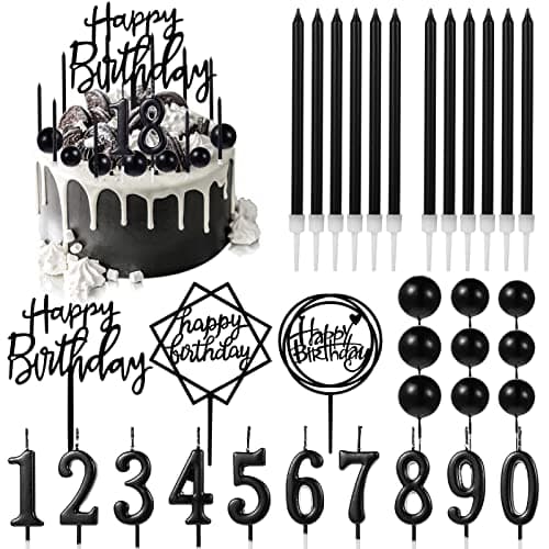 Yerliker 34 Pcs Happy Birthday Cake Toppers Decorations Birthday Candles DIY Cake Decor for Men Women Wedding AnniversaryBlack