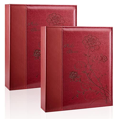 Miaikoe Photo Album 8x10 2 Packs Clear Pages Pockets Leathe Cover Slip Slide in Photo Album Each Holds 100 Vertical 8x10 Photos Picture Book for Wedding Family (Red)