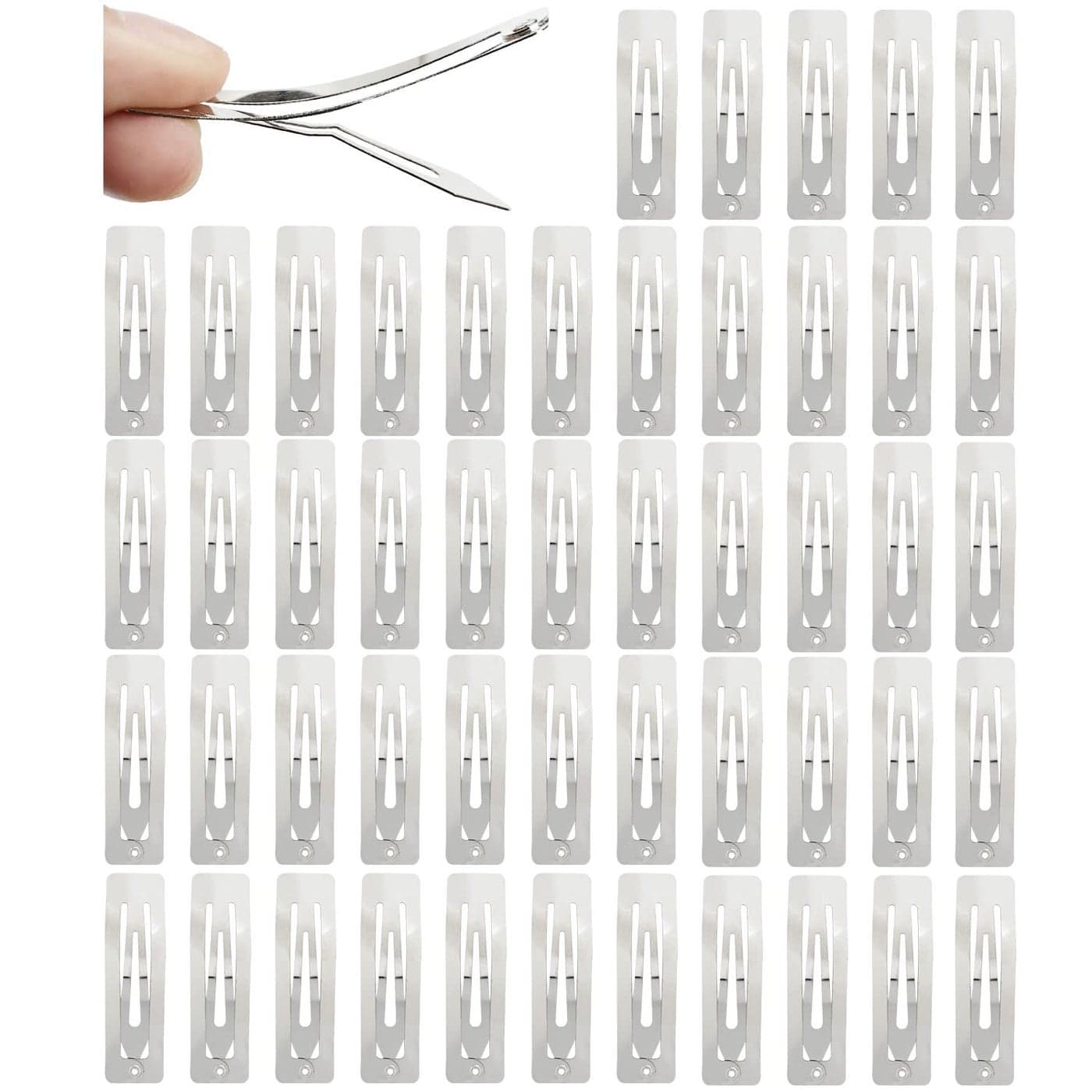 Cinaci 50 Pack Bulk 5cm 2 Inches Rectangle Square Silver Metal Hair Clips Barrettes Hairpins Thin Fine Bang Hair Holders DIY Craft Accessories for Women Girls Teens Kids