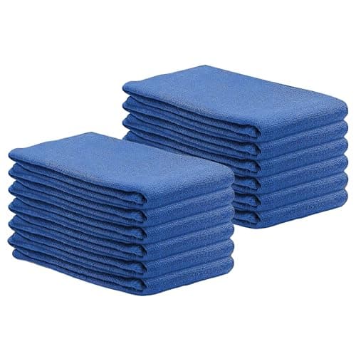 SupremePlus Premium Blue Huck Towels – (12 Pack) 15 x 27 inches 100% Cotton Bulk Towel for General Cleaning, Auto Shop, and Hospital Use, Super Absorbent, Machine Washable Cloth