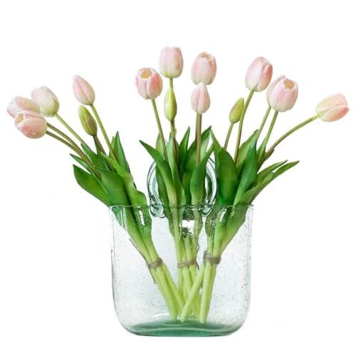 DUYONE 15pcs Artificial Tulips Flowers, Latex Bouquet, Fake Tulips for Office Wedding Party Home Kitchen Garden Decoration-B Powder Pink
