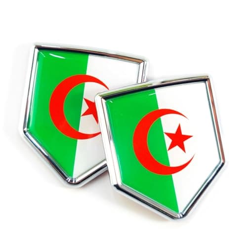 Newperlite Algeria Flag Decal Sticker Car Emblem Algerian Flag Car Decoration Accessories Chrome Shield for Truck Vehicles Cars, 2 Pack