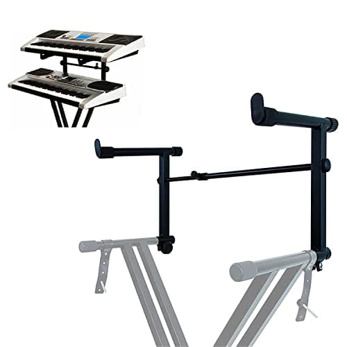 WEEGEEKS 2 Tier Keyboard Stand Attachment Adjustable Electric Digital Piano Stand for 54 - 88 Key Music Keyboards Rack Holder Adjustable Width 15-27 inch Music Instrument Accessories
