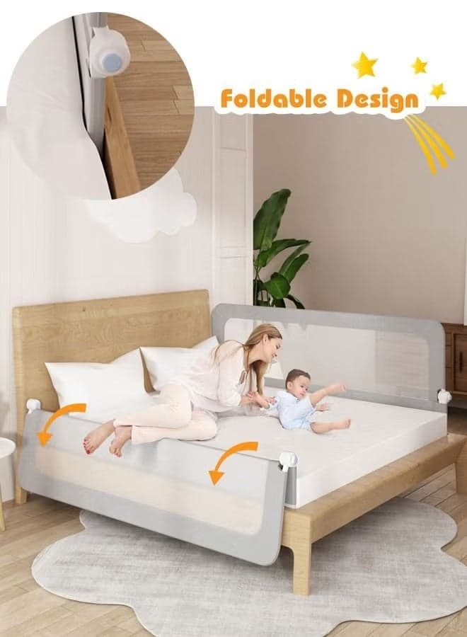 Bed Rails for Toddlers, Swing Down Safety Bed Guard for Convertible Crib, Extra Tall Folding Toddler Bed Rails Guard for Kids Twin, Double, Full-Size Queen & King Mattress