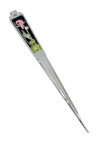 Decorative Envelope Paper Letter Opener with Mother of Pearl Antique Design Silver Steel Office Knife Hand Cutter Blade (Lotus)