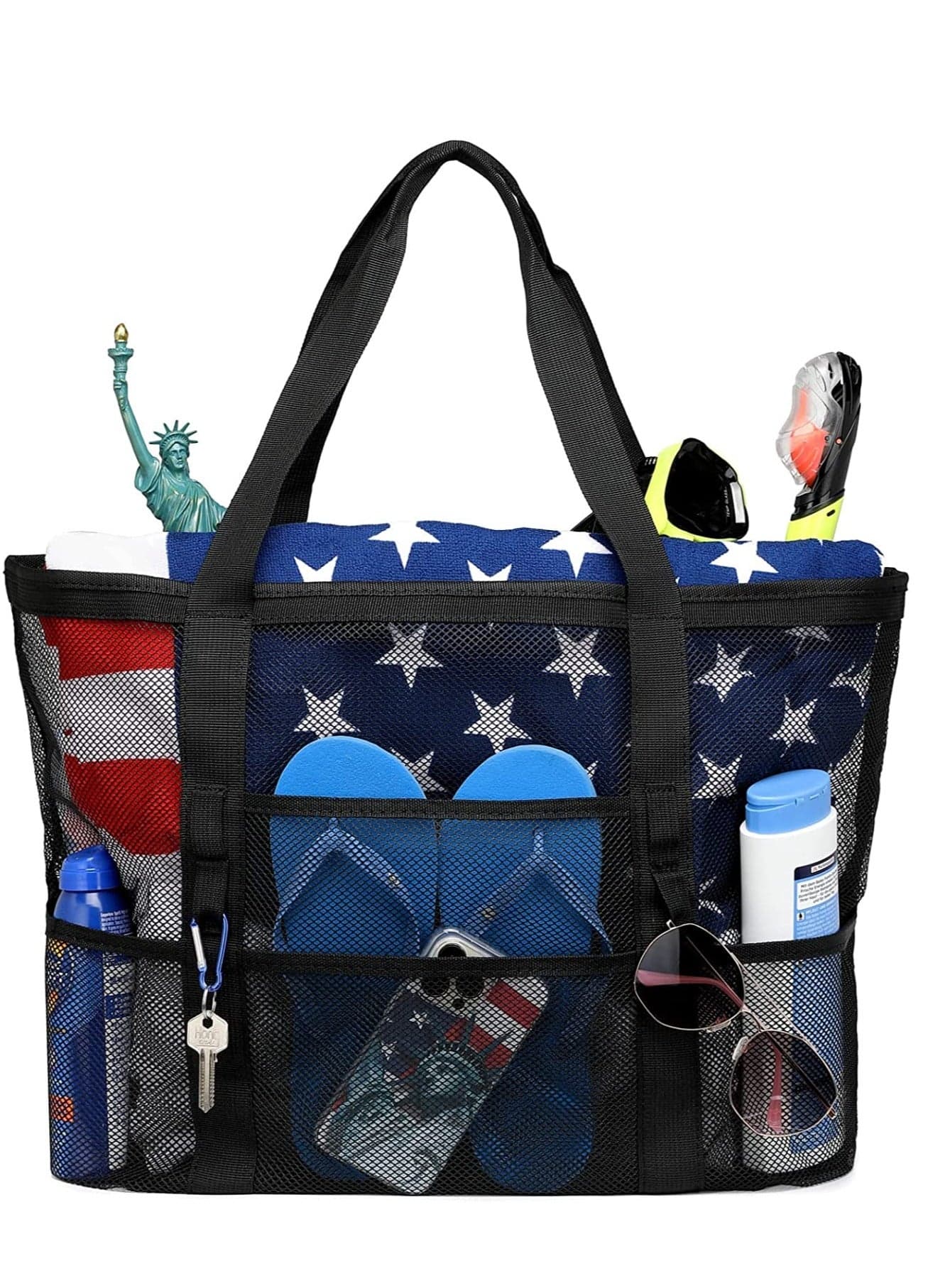 Beach Bag, Extra Large Bag for Women Travel, Mesh Tote Toys, Towel, flip flops, Black
