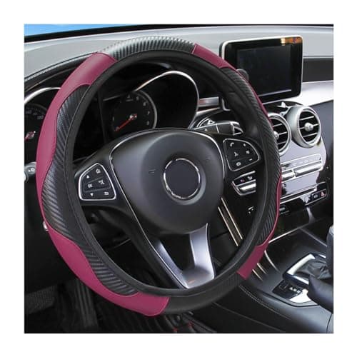 Osilly Car Steering Wheel Cover 15 inch Carbon Fiber Microfiber PU Leather Elastic Steering Wheel Protector for Men Women AntiSlip Breathable Car Interior Accessories for Most Cars Wine Red