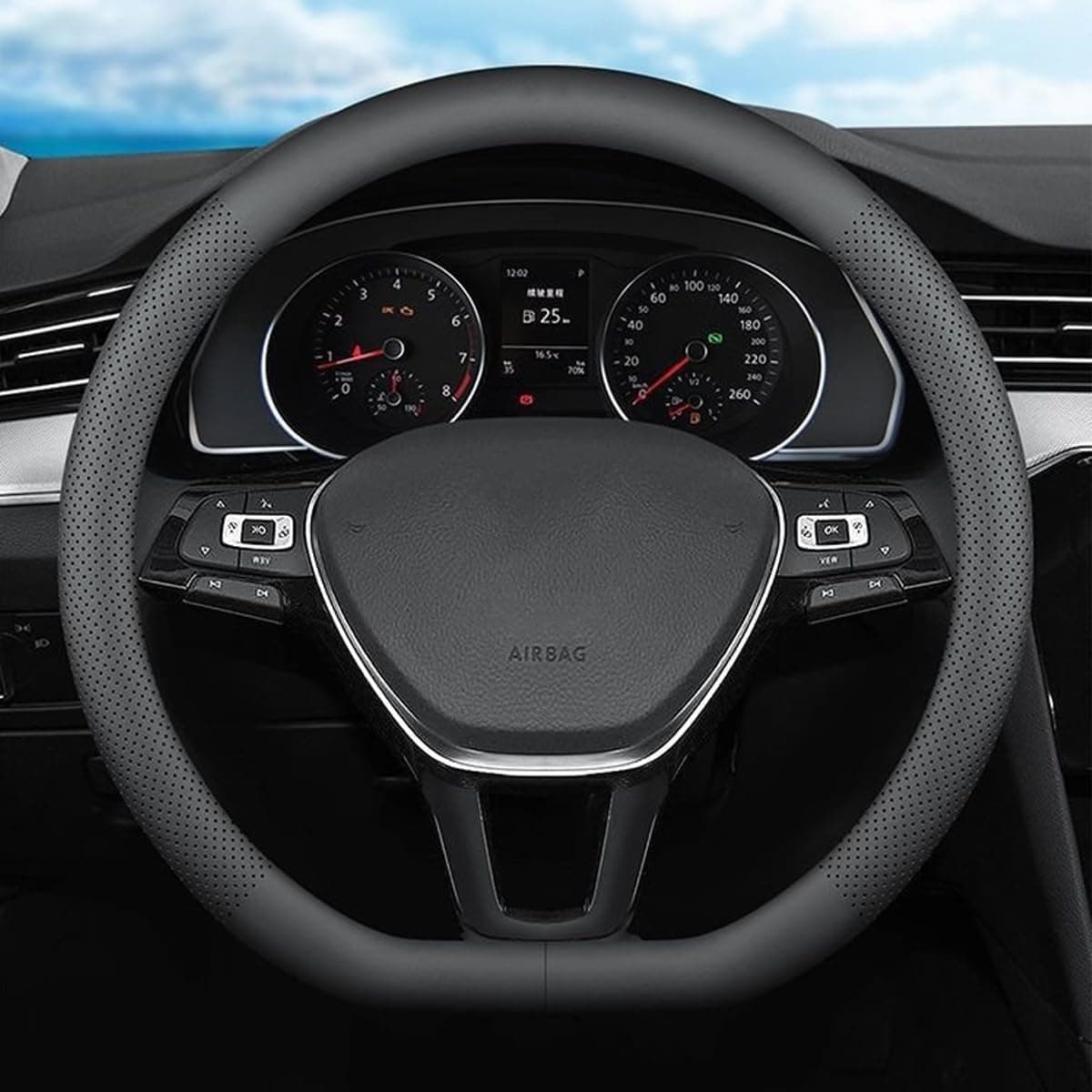 XHRING DShaped Car Steering Wheel Cover for Volkswagen VW Atlas Tiguan ID4 Taos Passat Golf Jetta Beetle Polo GTI CC Touareg SE SEL Rline S Cross Sport Accessories 2025 Leather Black