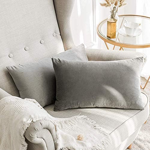 Khooti Rectangular Velvet Cushion Cover, 17x27 | Light Grey | Pack of 1 | Solid Plain Soft & Smooth, Decorative Cushion Covers for Living Room, Bedroom, Couches, Chairs, Sofas, Beds & Home Decor