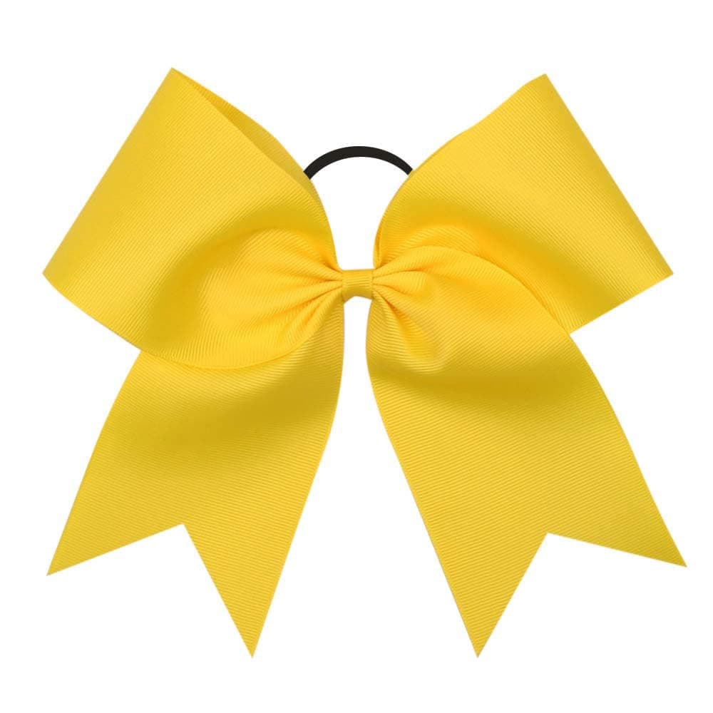 Oaoleer 8 Jumbo Large Cheer Bows Ponytail Holder Elastic Band Handmade Boutique Hair Accessories for Cheerleading Teen Girls College Women Sports 1PCS Yellow