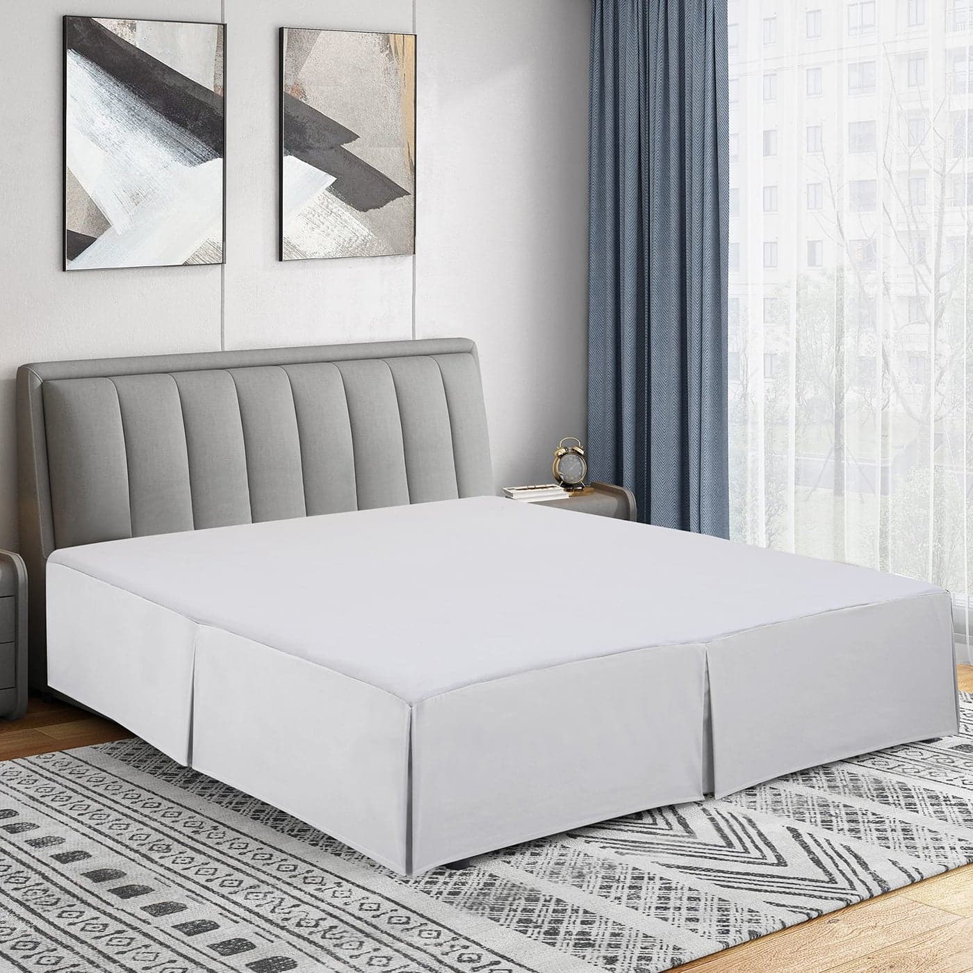 Cathay Home Double Brushed Microfiber Pleated Easy Fit Bed Skirt Ultra Soft Fade and Wrinkle Resistant White Queen